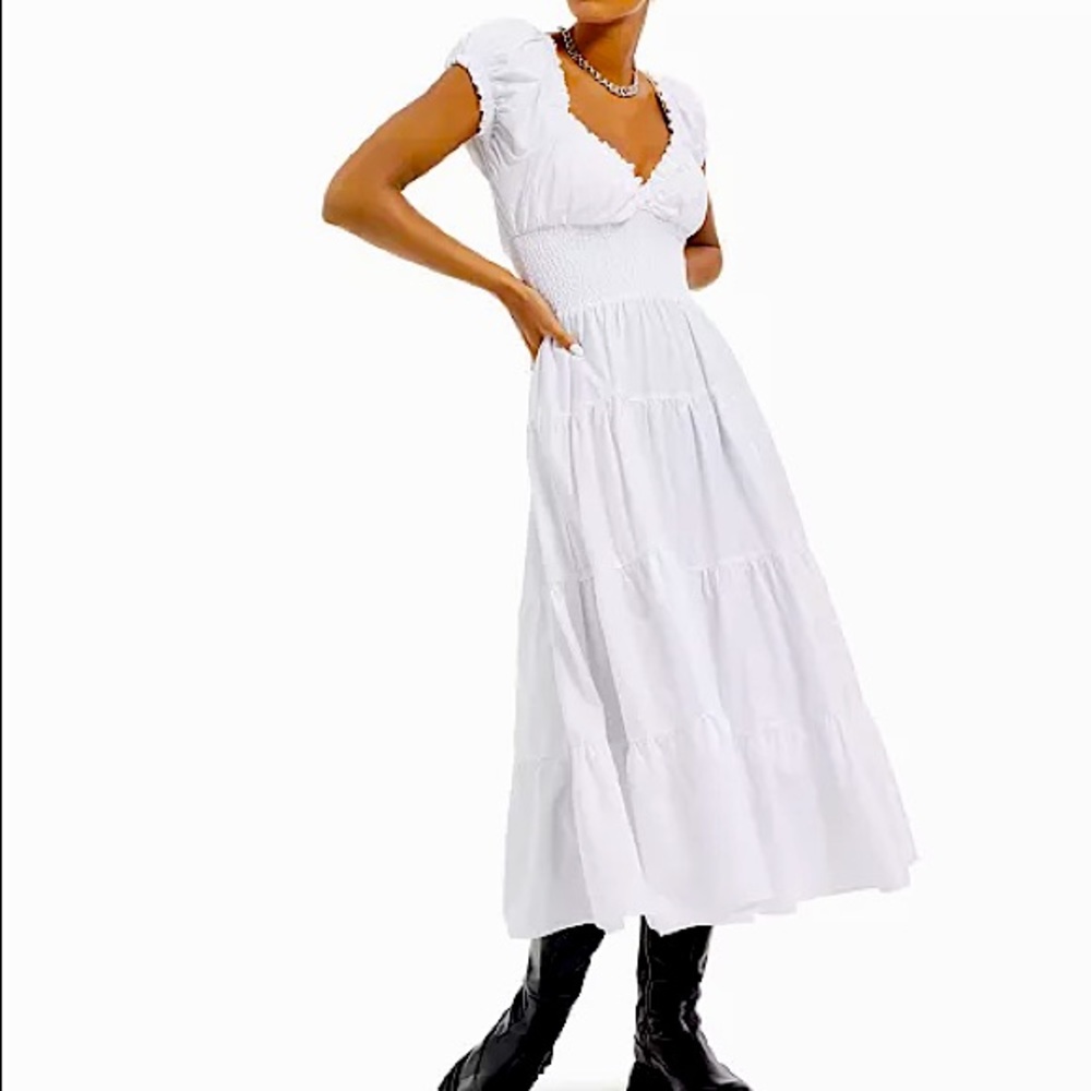 Danielle Bernstein White Solid Poplin Midi Dress